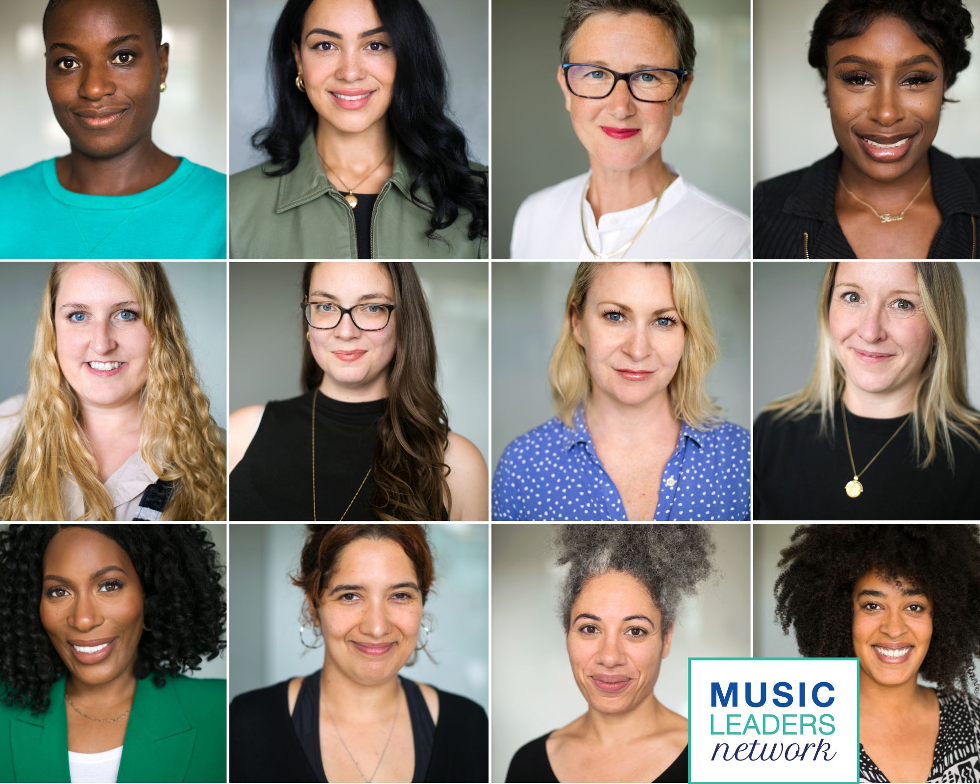 A gallery showing the faces of 12 female leaders who are part of the Music Leaders Network programme in 2022